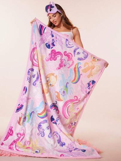 My Little Pony X SHEIN 1 بطانية مطبوعة بطبعات كرتونية قوس من الفلانيل المبطن، وجه A من الفلانيل ووجه B من صوف الحمل، مصنوعة من مواد فاخرة ناعمة ودافئة، لا تتساقط بسهولة، متوفرة بأحجام مختلفة، مناسبة للأريكة والسرير وفترة الراحة، تصميمات Twilight Sparkle/ Dash/Pinkie Pie/Applejack/Fluttershy/Rarity