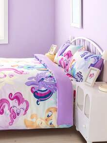 My Little Pony X SHEIN 3Pc Cute Cartoon Print Quilt Cover Set, Polished Material, Soft And Warm, Colorful Quilt Cover, Multiple Sizes, Suitable For Single Bed/Double Bed/Queen Bed/King Bed Twilight Sparkle/Rainbow Dash/Pinkie Pie/Applejack/Fluttershy/Rarity,Gift Ideas