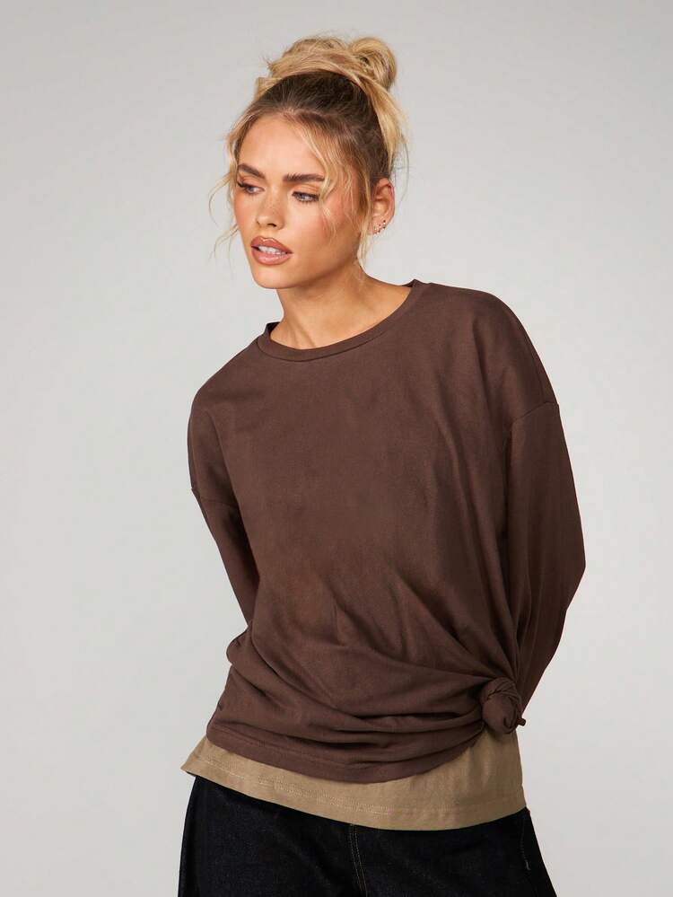 MISSGUIDED Oversized Long Sleeve Tee With Contrast Hem