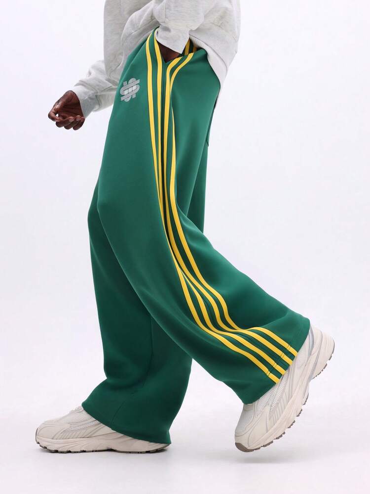 SUMWON Relaxed Fit Side Stripe Sweatpants With Logo Detail Casual Loungewear Comfortable Drawstring Waist Jogger Style Pants Plain