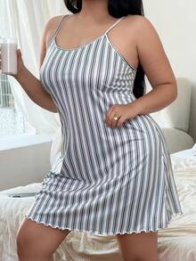 SHEIN 大码休闲条纹印花吊带睡裙 - 彩色 - 查看 4