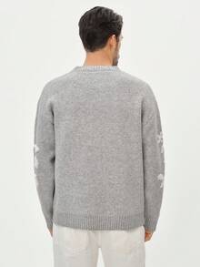 Manfinity CityGents 男士花卉图案休闲百搭圆领长袖套头卫衣 - 灰色 - 查看 5