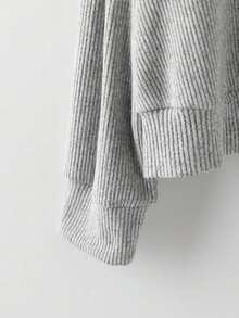 Regalyn Plus Size Women's Hot Selling Solid Color Long Sleeve Ribbed Fleece Hooded Zip-Up Cardigan + Loose Ribbed Fleece Drawstring Waist Pants, Casual Outgoing Elegant Style With Embroidered Chest, 2 Pieces Set