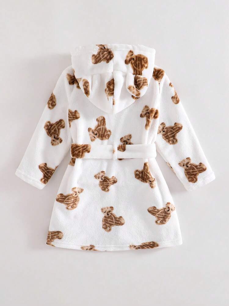 Hooded Bathrobe With Bear Print