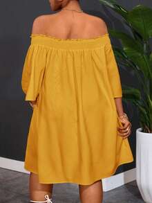 Slaydiva Plus Size Women's Off Shoulder Elegant Commute & Vacation A-Line Dress