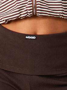 MISSGUIDED Quần short dệt kim gân cạp cao thoải mái cho lễ hội mùa hè - Cà phê nâu - Xem 6