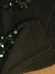 Anewsta Áo len cổ tròn thêu sequin thời trang giản dị kiểu Pháp thu/đông - Màu xanh Ô liu - Xem 8