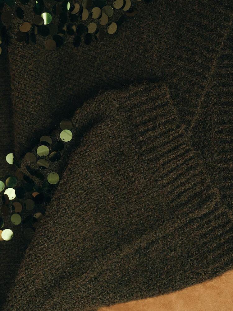 Autumn/Winter French Casual Chic Sequin Embroidered Crew Neck Sweater