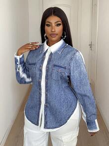 Maweii Plus Size Printed Shirt With Stylish Design, Suitable For Christmas Party - Blue - View 5