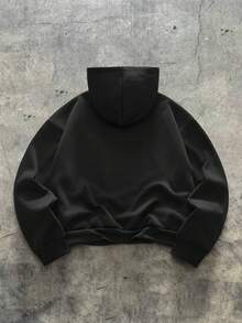 AXEPEAK Men's Contrast Color Geometric Print Zip-Up Hoodie - Black - View 2