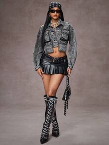 Jeanoix Women's Denim Jacket With Fur Collar And Pockets