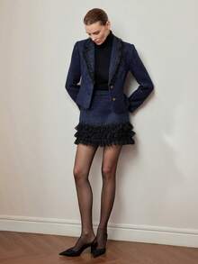 MOTF PREMIUM TWEED CONTRAST LAYERED RUFFLE HEM SKIRT - Blue - View 8