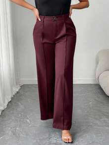 EMERY ROSE Quần ống rộng thường ngày/công sở cỡ lớn dành cho nữ, thiết kế tăm, màu đỏ tía - Màu Đỏ Sâu - Xem 3