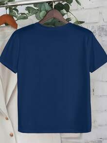 EMERY ROSE Plus Size Women Daisy Print Round Neck Short Sleeve T-Shirt - Navy Blue - View 2