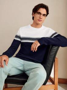 RONVEXI Men's Striped Pattern Crew Neck Long Sleeve Casual Sweater, Autumn/Winter - Multicolor - View 6