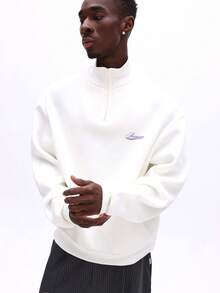 SUMWON Sudadera con media cremallera y ajuste boxy con detalle de logotipo en script - Blanco - Ver 3