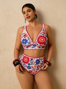 Travachic 大码热带波西米亚风印花性感修身泳衣套装，休闲度假百搭 - 彩色 - 查看 3