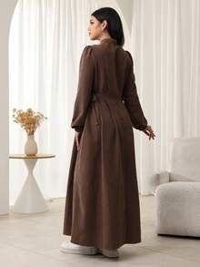 Al Najma Women's Elegant Commuter Solid Color Lantern Sleeve Arabic Dress Elegant Dress Women Chocolate Brown Dress Dark Brown Dress Modest Brown Dress Elegant Brown Dress Long Sleeve Brown Dress