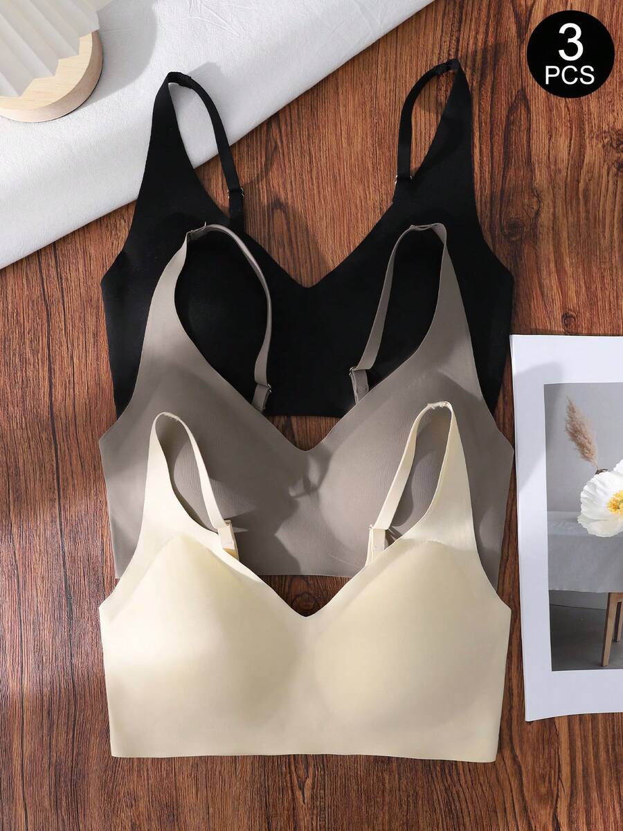 SHEIN 3pcs/Set Seamless Women's Solid Color Comfortable Wireless Bras - Multicolor - View 1