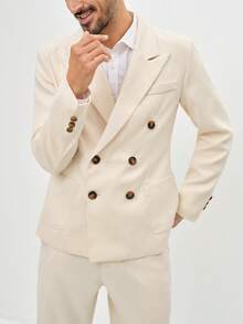 Manfinity CityGents Herren Einfarbiger Anzug mit Kragen, Langarm, Doppelreiher Jacke und Hose, Freizeitanzug Set