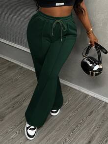 Slaydiva Women's Casual Drawstring Pocket Loose Pants - Dark Green - View 6