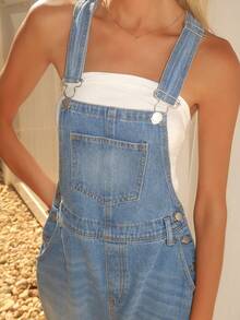 Sydney Algeri 女士休闲水洗宽松牛仔背带裤 - 中等水洗藍 - 查看 3