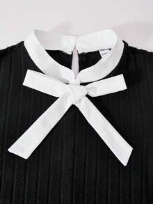 SHEIN Váy ngắn tay dài họa tiết chắp vá phong cách thường ngày cho bé gái tuổi teen Streecool - màu đen - Xem 4