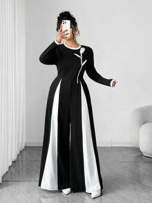 Elenzga Mono de talla grande con diseño floral 3D de color contrastante - Multicolor - Ver 5