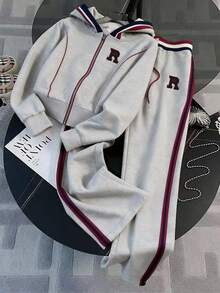 Franclia 常规款连帽长袖开衫上衣 + 直筒裤 - 灰色 - 查看 3