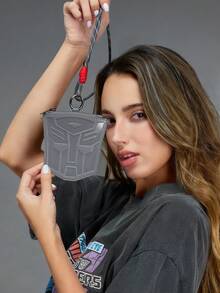 Transformers X SHEIN Ví đựng tiền xu bằng da PU họa tiết logo, có dây đeo, thích hợp để đựng tiền xu, chìa khóa, vật dụng cá nhân, thiết kế unisex, logo Autobot, ý tưởng quà tặng. - Xám - Xem 3