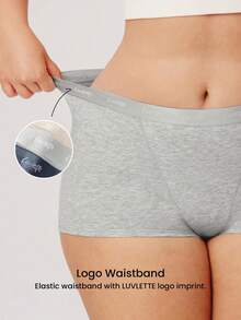 LUVLETTE 女士加大码3条装舒适透气纯棉高腰平角内裤，彩色设计，基础款平角内裤，可作内衣外穿，也适合青少年、年轻女孩和儿童穿着。 - 彩色 - 查看 9