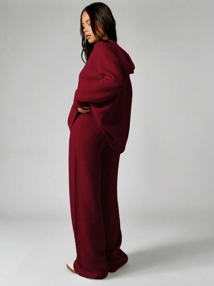 MISSGUIDED Women's High Waist Knitted Wide Leg Lounge Pants With Logo Detail Drawstring Waistband Winter Comfort