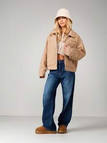 MISSGUIDED Chaqueta bomber con boucle con puños y cuello acanalados para exteriores de otoño e invierno - Caqui - Ver 3