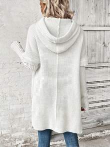 EMERY ROSE Casual Solid Color Loose Fit Long Sleeve Hooded Women Sweaters - White - View 2