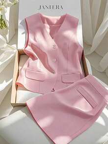 Franclia 女士优雅通勤背心裙套装 - 粉色 - 查看 1