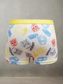 Transformers X SHEIN 3条装 男童撞色包边腰部全印花舒适平角内裤