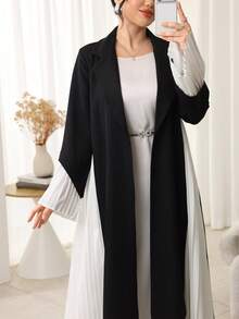 Al Najma 女士优雅撞色褶皱喇叭袖阿拉伯长袍 - 黑色 - 查看 6