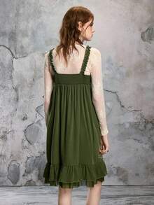 ROMWE Avant Vestido Midi Casual Feminino Sem Mangas com Decoração de Aplique e Design de Amarração - Verde - Visão 3