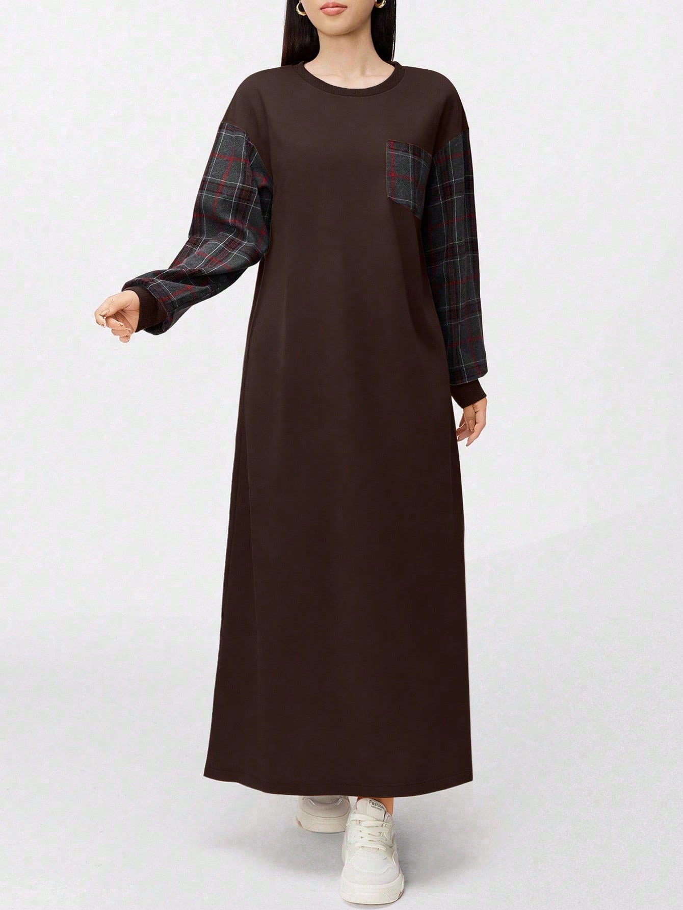 Modelyn فستان كاجوال بياقة مستديرة وأكمام طويلة من...