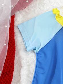 SHEIN 女宝宝简约时尚可爱撞色拼接蝴蝶结装饰短袖睡袍睡衣 - 彩色 - 查看 4