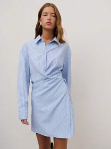Nöista Vestido camisero a rayas azules con cintura anudada. Ropa de mujer para primavera y verano. Atuendos de verano para mujer elegantes. Vacaciones de lujo, salidas, bodas, fiestas, festivales, verano - Azul - Ver 4