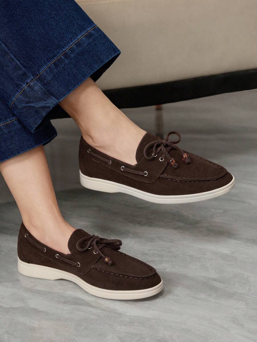 Sleekvia 女士休闲通勤蝴蝶结装饰平底一脚蹬乐福鞋