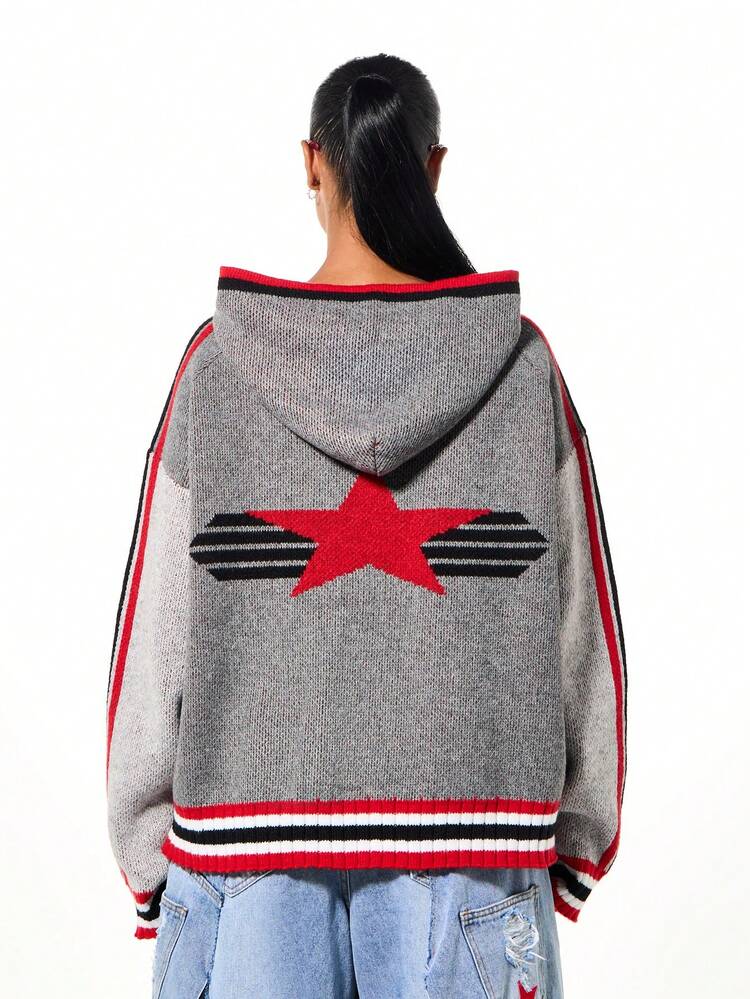 SUMWON WOMEN Knitted Star Hooded Bomber Jacket