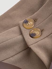 SHEIN Tall CURVE 大码女式休闲直筒裤，配腰带 - 駝色 - 查看 3