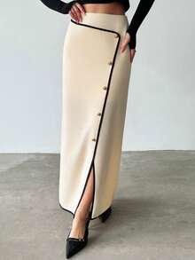 Firerie 优雅高腰开衩半身裙，时尚显瘦，适合秋冬季节穿着。 - 米色 - 查看 7