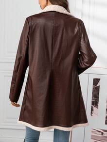 Ellevyn Cappotto casual in PU con chiusura lampo frontale e patchwork a palloncino, adatto per donne in autunno e inverno, ideale per Natale, Capodanno, Ringraziamento e occasioni eleganti, con stampa leopardata e paillettes - Bianco e nero - Visualizzare 3