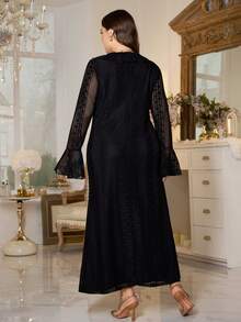 Modelyn Women's Elegant Vintage French Romantic Ruffled Hem Mermaid Hem Long Sleeve Plus Size Dress, Autumn/Winter - Black - View 2