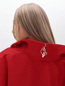 BABYPHAT Oversized Zip Up Hooded Sweatshirt With Script Print And High Neck For Casual Winter Streetwear - Red - View 6
