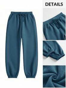 SHEIN BASICS Pantaloni casual e morbidi da donna in maglia con tasche e colore unito - Blu - Visualizzare 1