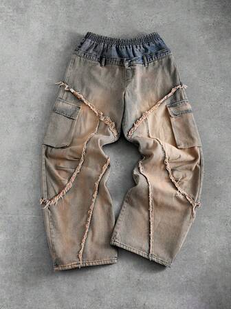 Street Life Jeans de corte holgado con doble cintura lavada y desgastada para hombre